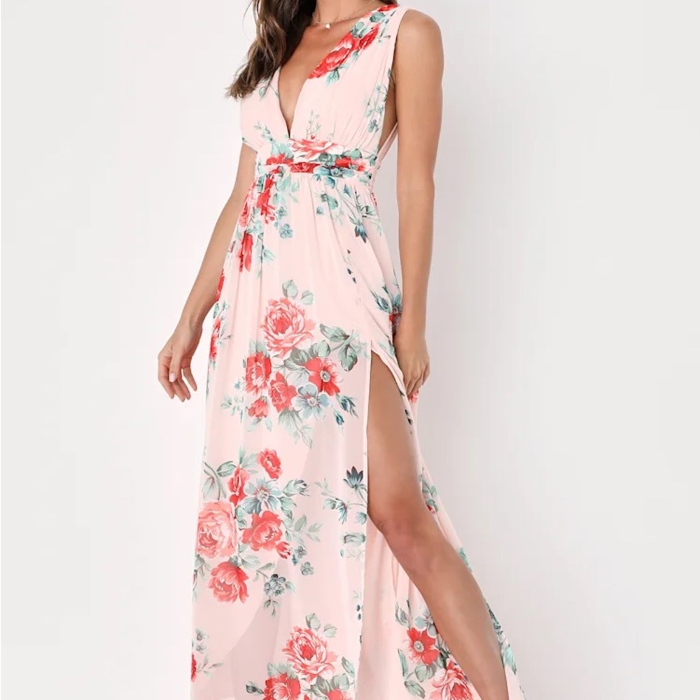 Lulu's Floral Maxi Dress - Pink and Red